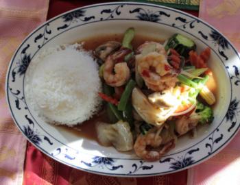 plate of rice and thai food