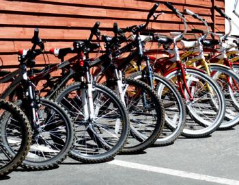 bicycles leaning against each other