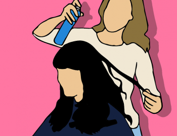 cartoon drawing of woman getting haircut