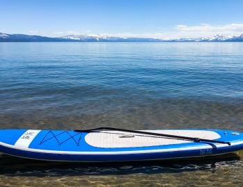 stand up paddle board sitting on shoreline