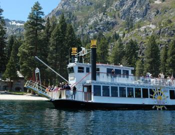 picture of the Tahoe gal boat on tahoe waters