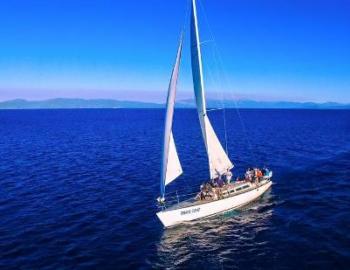 sail boat cruising on lake tahoe