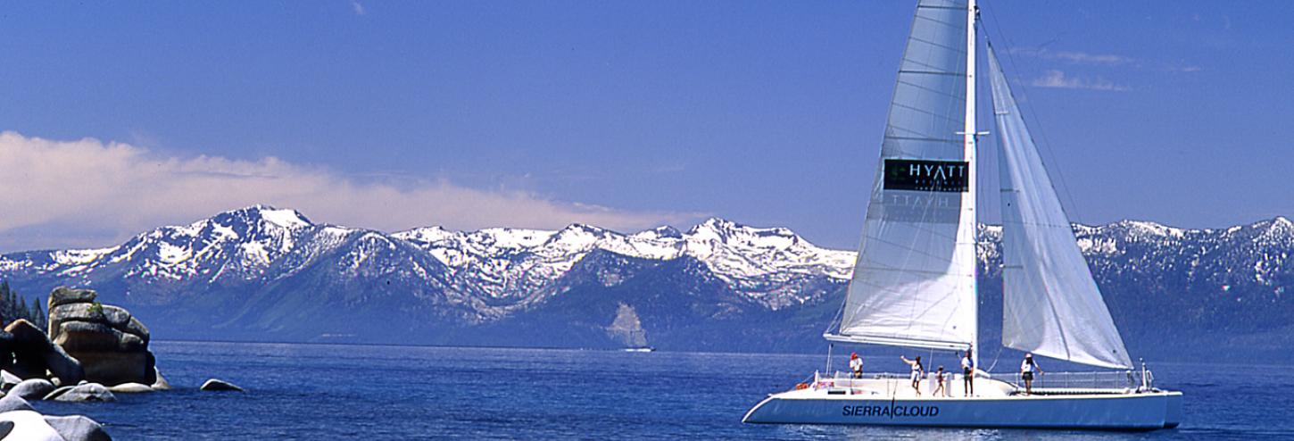 large catamaran on lake tahoe