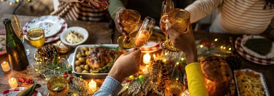 A family toasts at a holiday dinner