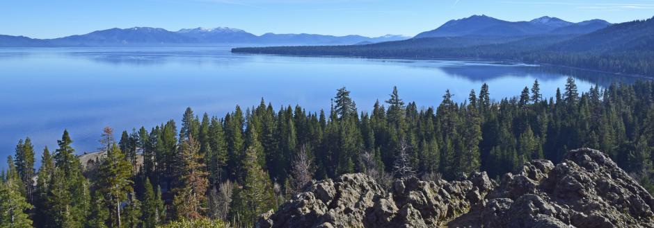view of lake tahoe from the top of a rock