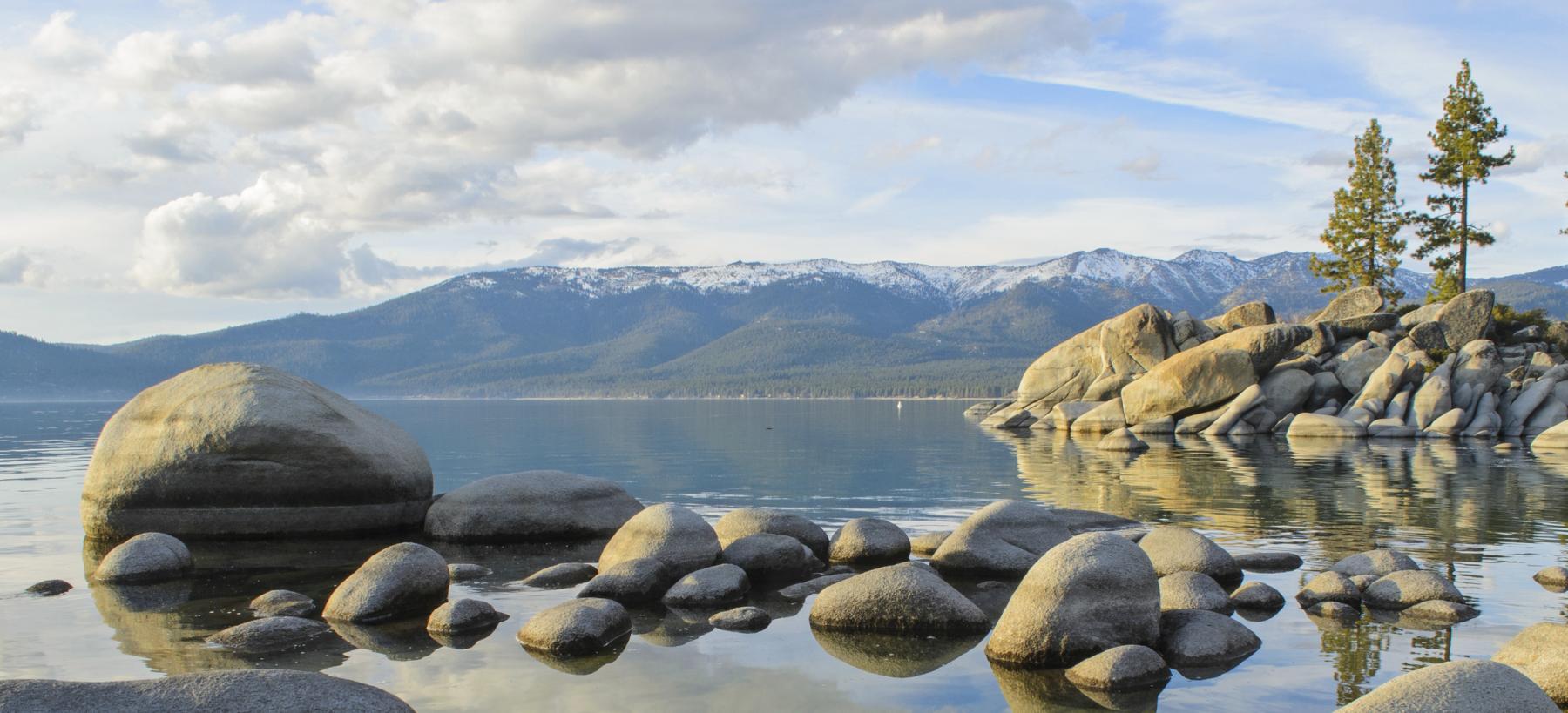lake tahoe view boulders along shore
