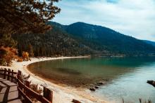 Shore of lake tahoe in the fall