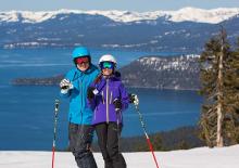 couple skiing at lake tahoe